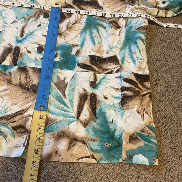 Y2K Womens 16 Linen Blend Chore Shirt Jacket Button Up Roll tap 4Pockets Floral - Picture 2 of 9